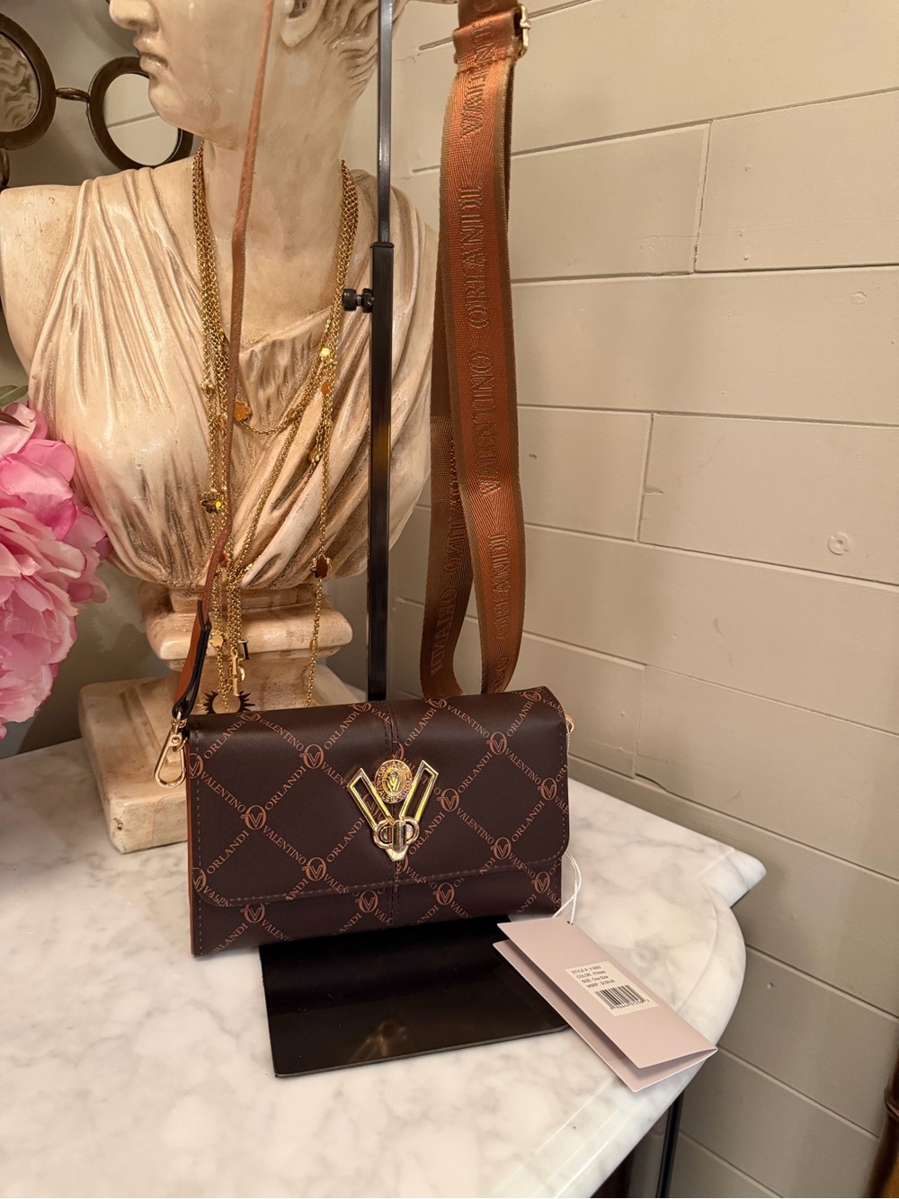 Valentino Orlandi Chocolate Brown Logo Crossbody Bag with Gold Hardware NWT - Picture 3 of 14